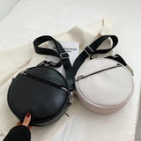 Women's Round Shoulder Bag PU Leather Handle Wide Strap Handbag Tote Bolsa
