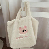 Plush Women's Shoulder Bag Bear Pattern Tote Large Capacity Faux Fur Purse