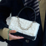 Faux Fur Plush Crossbody Bag Chain Clutch Purse Women's Small Square Shoulder