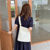 Flower Canvas Shoulder Bag for Women Large Capacity Pleated Shoulder Handbag Sho