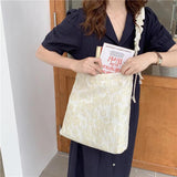Flower Canvas Shoulder Bag for Women Large Capacity Pleated Shoulder Handbag Sho