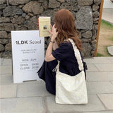 Flower Canvas Shoulder Bag for Women Large Capacity Pleated Shoulder Handbag Sho