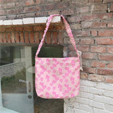Flower Canvas Shoulder Bag for Women Large Capacity Pleated Shoulder Handbag Sho