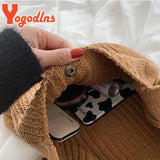 Retro Wool Shoulder Bag for Women Winter Totes Large Capacity Shopping Handbag