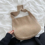 Retro Wool Shoulder Bag for Women Winter Totes Large Capacity Shopping Handbag