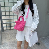 Corduroy Women's Bucket Shoulder Bag Solid Tote Purse Handbags