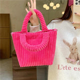 Corduroy Women's Bucket Shoulder Bag Solid Tote Purse Handbags