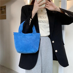 Corduroy Women's Bucket Shoulder Bag Solid Tote Purse Handbags