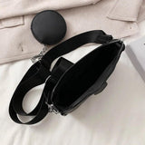 Women Leather Shoulder Bag Wide Strap Messenger Handbag