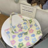 Winter Soft Plush Girls Floral Shoulder Bag Flower Women Faux Fur Casual Tote Ba