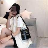 Crocodile Pattern Texture Bucket Bag with Shoulder Strap