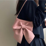 Retro Bowknot Women's Underarm Bag Small Tote Shoulder Bags Pink Handbags