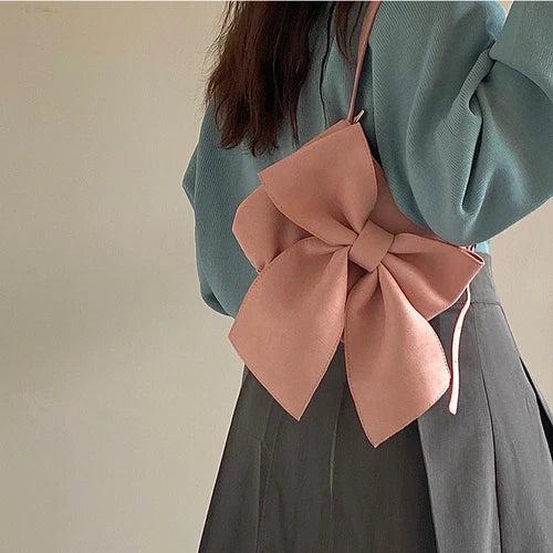 Retro Bowknot Women's Underarm Bag Small Tote Shoulder Bags Pink Handbags
