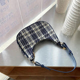 Plaid Women's Shoulder Messenger Bag Half Moon Small Tote Purse Handbags