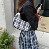 Plaid Women's Shoulder Messenger Bag Half Moon Small Tote Purse Handbags