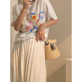 Beach Straw Woven Bucket Bag Bowknot Plaid Ladies Small Shoulder Bag