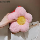 Faux Fur Flower Crossbody Bag Plush Women's Shoulder Messenger Bag