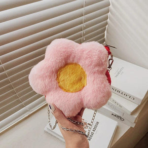 Faux Fur Flower Crossbody Bag Plush Women's Shoulder Messenger Bag