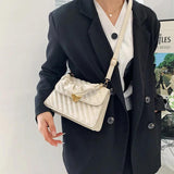 Stripes Women's Pleated Handle Square Shoulder Bag
