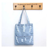 Ripped Denim Shoulder Bag Large Capacity