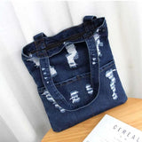 Ripped Denim Shoulder Bag Large Capacity