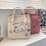 Pink Corduroy Shoulder Bag with Bear Embroidery
