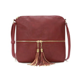 Casual Soft Leather Shoulder Bag with Tassel Messenger Crossbody Women Bag