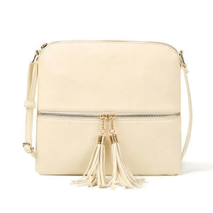 Casual Soft Leather Shoulder Bag with Tassel Messenger Crossbody Women Bag