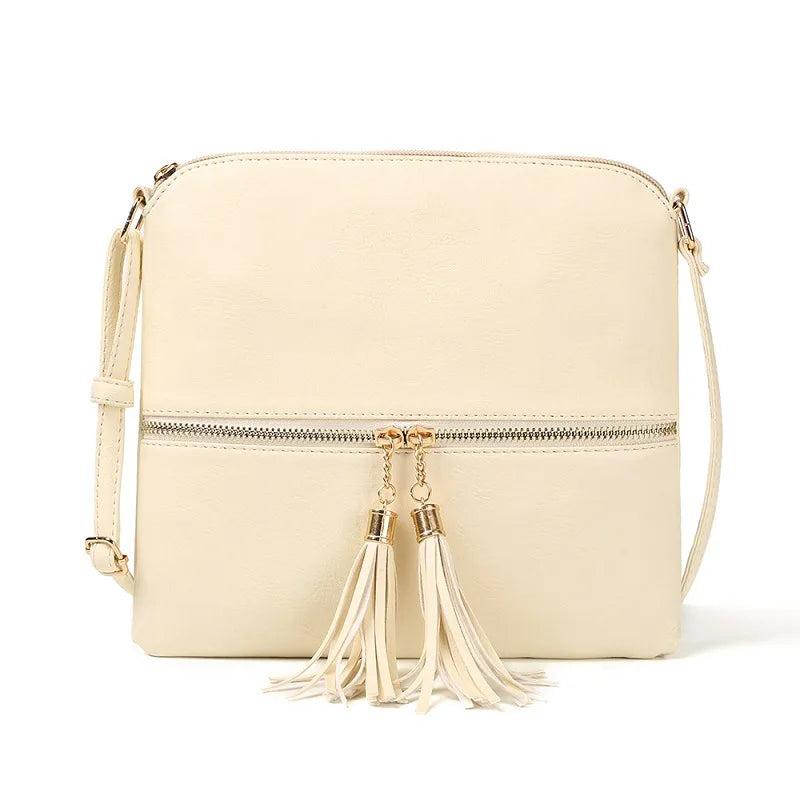 Casual Soft Leather Shoulder Bag with Tassel Messenger Crossbody Women Bag