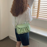 Vintage Pleated Shoulder Crossbody Bag for Women PU Leather