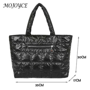 Women Quilted Lattice Shoulder Bag Vintage Solid Nylon Large Tote Handbags