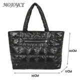 Women Quilted Lattice Shoulder Bag Vintage Solid Nylon Large Tote Handbags