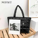 Women Quilted Lattice Shoulder Bag Vintage Solid Nylon Large Tote Handbags