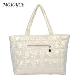 Women Quilted Lattice Shoulder Bag Vintage Solid Nylon Large Tote Handbags