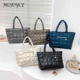 Women Quilted Lattice Shoulder Bag Vintage Solid Nylon Large Tote Handbags