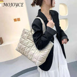 Women Quilted Lattice Shoulder Bag Vintage Solid Nylon Large Tote Handbags