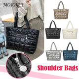 Women Quilted Lattice Shoulder Bag Vintage Solid Nylon Large Tote Handbags