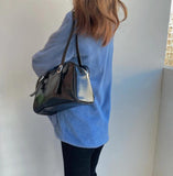 Retro Green Large Shoulder Bag Women PU Leather Tote Purse Handbags