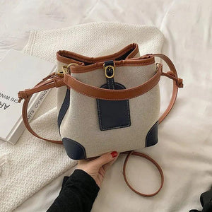 Canvas Bucket Bag Contrast Texture Messenger Shoulder Bag