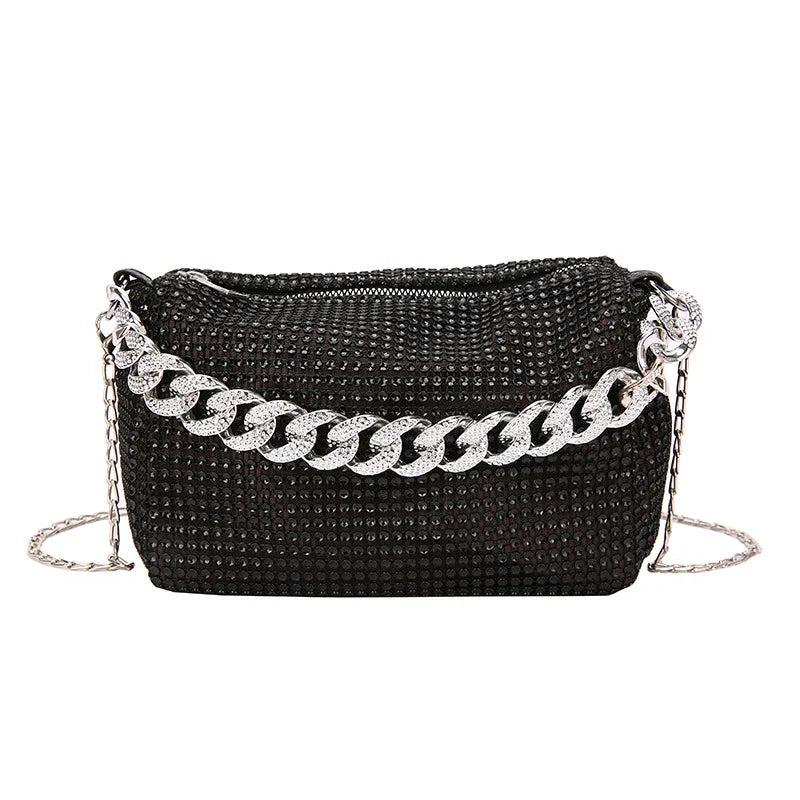 Diamonds Shoulder Crossbody Square Bags For Women Small Zipper Handbag