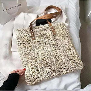 Square Hollow Straw Beach Bag Woven Shoulder Bag Raffia Rattan