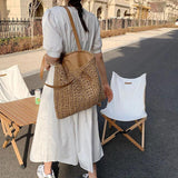 Square Hollow Straw Beach Bag Woven Shoulder Bag Raffia Rattan