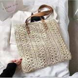 Square Hollow Straw Beach Bag Woven Shoulder Bag Raffia Rattan