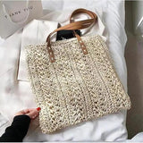 Square Hollow Straw Beach Bag Woven Shoulder Bag Raffia Rattan