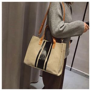 Ladies Canvas Business Commuter Shoulder Bag Stripe Hit Briefcase