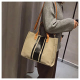 Ladies Canvas Business Commuter Shoulder Bag Stripe Hit Briefcase