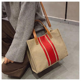 Ladies Canvas Business Commuter Shoulder Bag Stripe Hit Briefcase