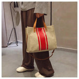 Ladies Canvas Business Commuter Shoulder Bag Stripe Hit Briefcase