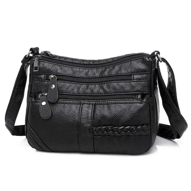 Women's Soft Leather Shoulder Bags Multi-Layer Crossbody Handbag