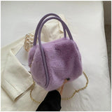 Winter Plush Shoulder Bag for Women Furry Totes Fur Chains Crossbody Handba